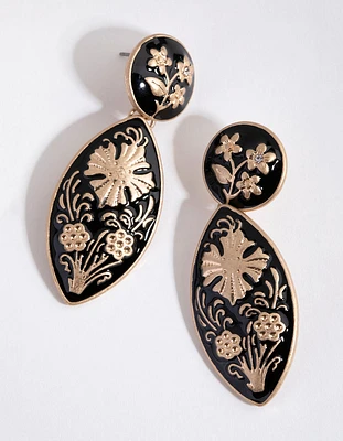 Gold Floral Enamel Drop Earrings