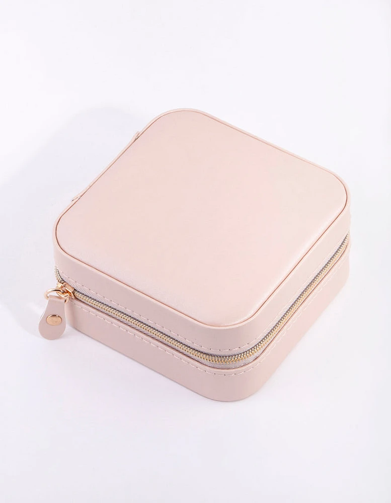 Blush Faux Leather Square Jewellery Box