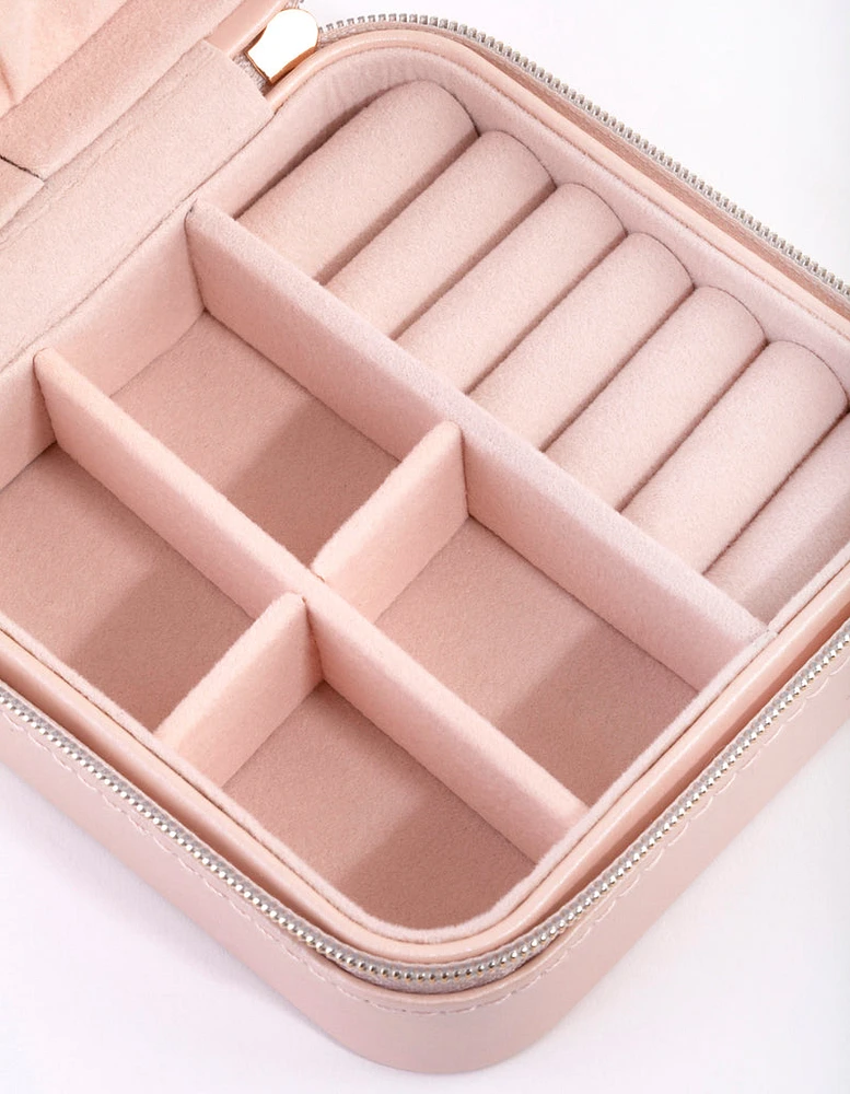 Blush Faux Leather Square Jewellery Box