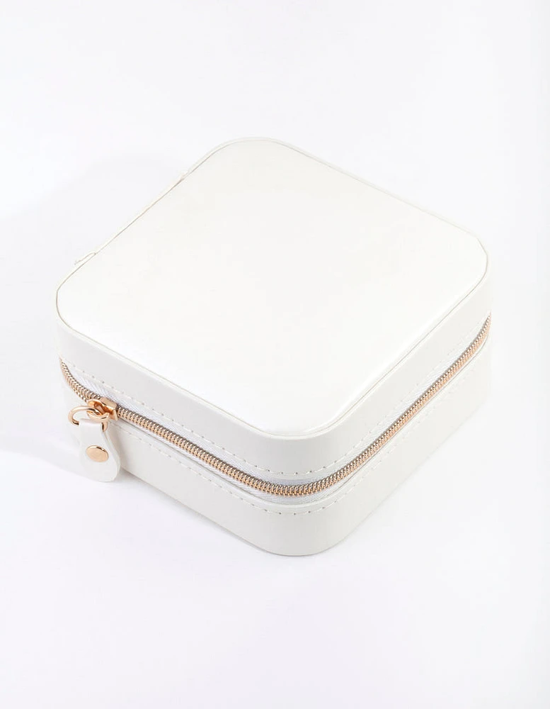 White Faux Leather Square Jewellery Box