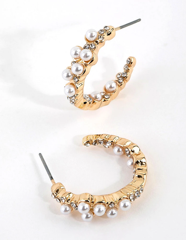 Gold Pearl Hoop Earrings