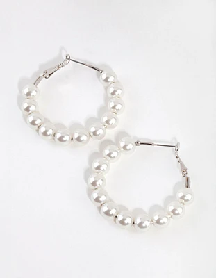 Silver Classic Pearl Hoop Earrings