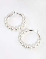 Silver Classic Pearl Hoop Earrings