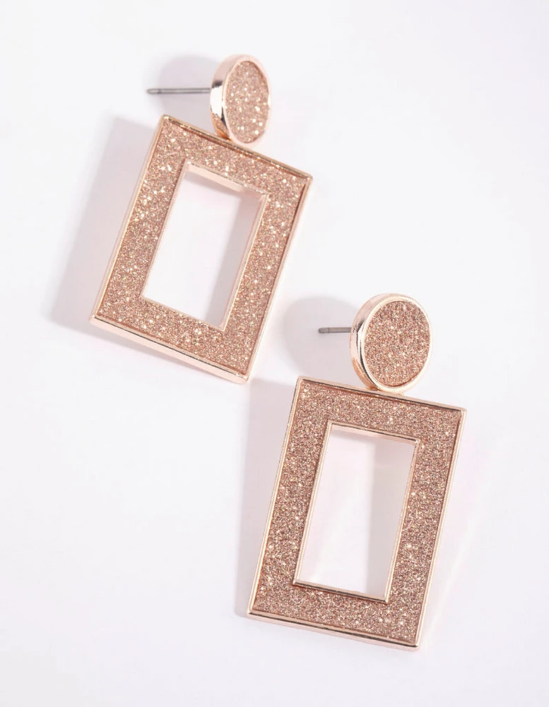 Rose Gold Rectangular Glitter Earrings