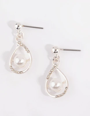 Silver Pearl Centre Swirl Drop Earrings