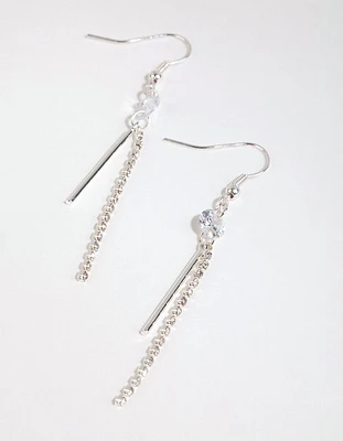 Silver Diamante Chain & Stick Drop Earrings