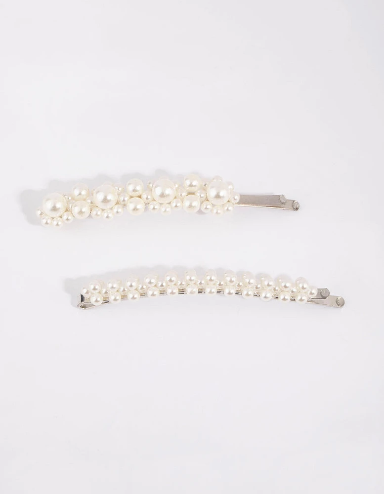 Silver Pearl Flower Clip Pack