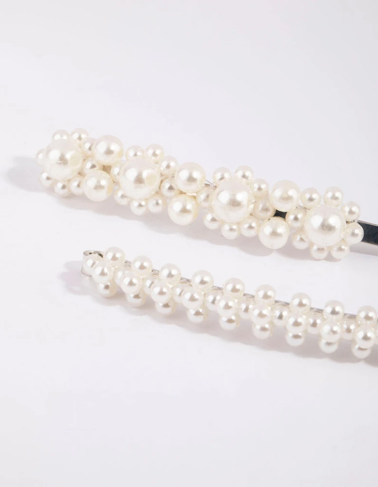 Silver Pearl Flower Clip Pack