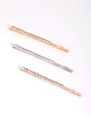 Mixed Metal Classic Diamante Clip Pack