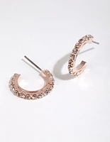 Rose Gold Riased Diamante Huggie Hoop Earrings