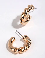 Gold Rope Twist Huggie Earrings