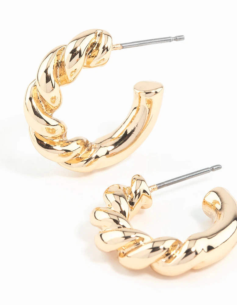 Gold Rope Twist Huggie Earrings