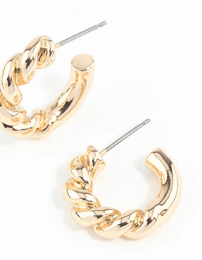 Gold Rope Twist Huggie Earrings