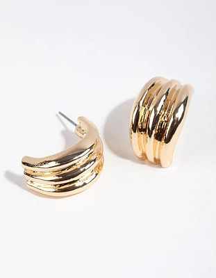 Gold Chubby Trip Hoop Huggie Earrings