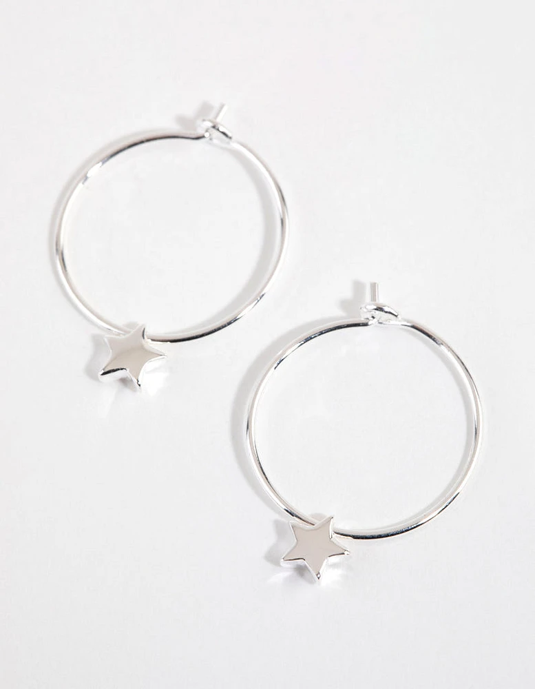 Sterling Silver Mini Star Hoop Earrings