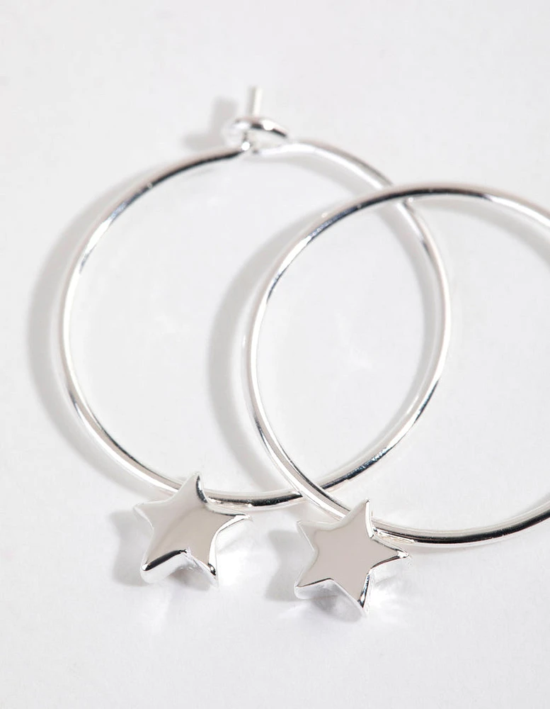 Sterling Silver Mini Star Hoop Earrings