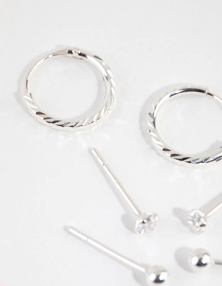 Sterling Silver Ball Diamante Stud & Hoop Earring Pack