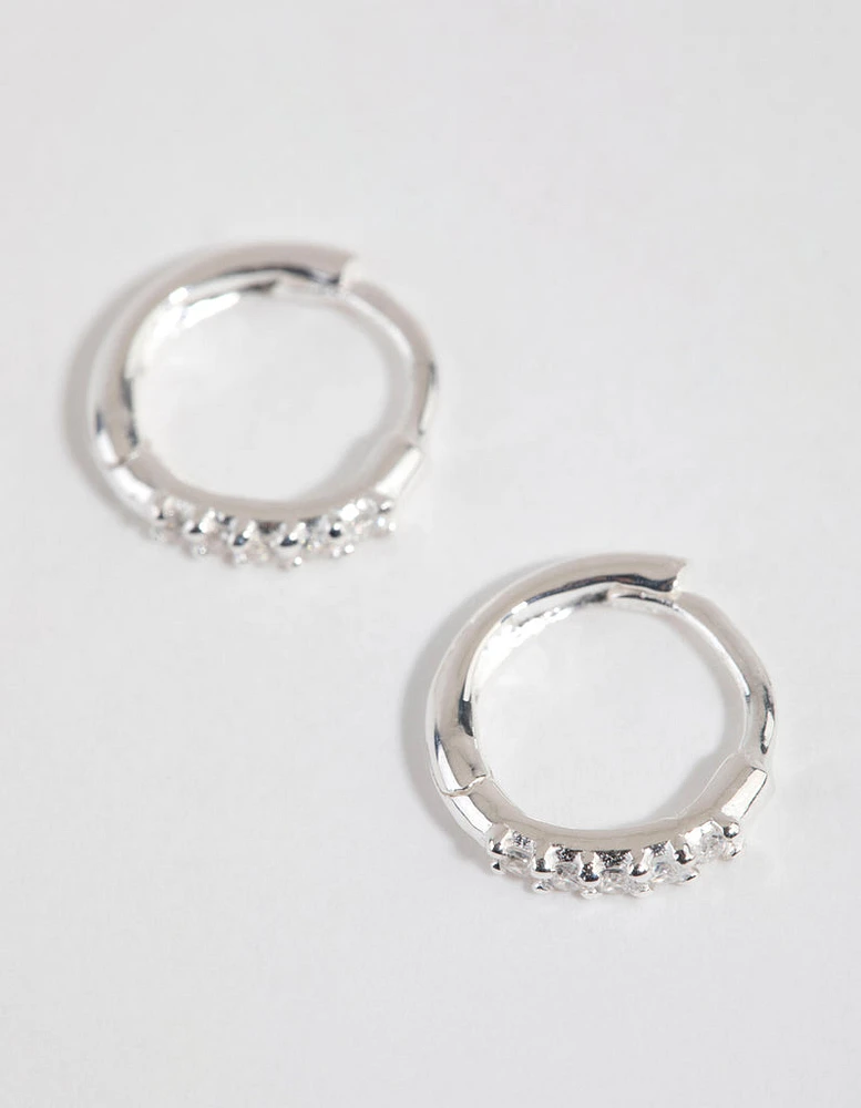 Sterling Silver Mini Cubic Zirconia Huggie Earrings