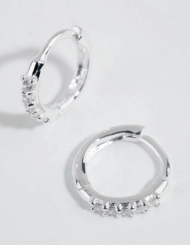 Sterling Silver Mini Cubic Zirconia Huggie Earrings