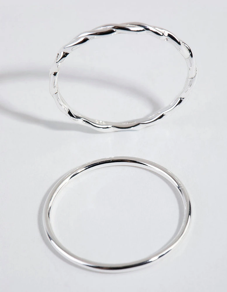 Sterling Silver Twisted & Polished Ring Set