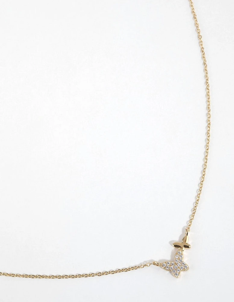 Gold Plated Sterling Silver Pave Butterfly Necklace