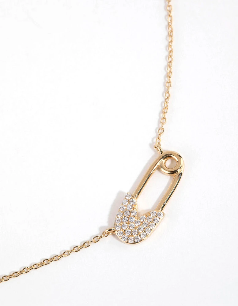 Gold Plated Sterling Silver Pave Butterfly Necklace