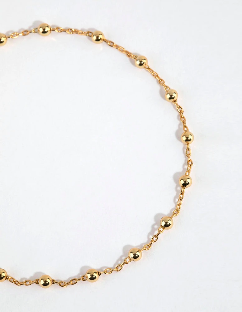 Gold Plated Sterling Silver Ball Chain Bracelet or Anklet