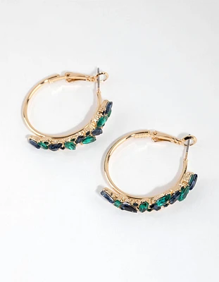 Blue & Green Cluster Diamante Hoop Earrings