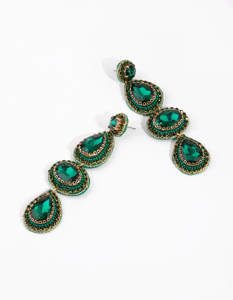 Green Statement Jewel Drop Earrings