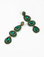 Green Statement Jewel Drop Earrings