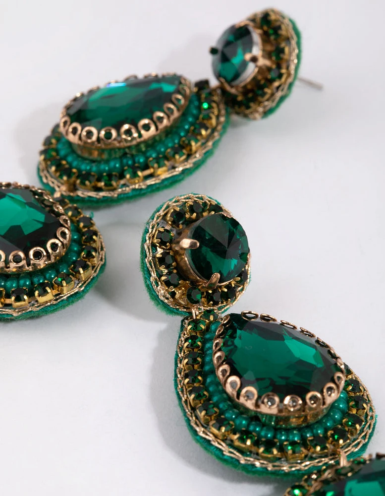 Green Statement Jewel Drop Earrings