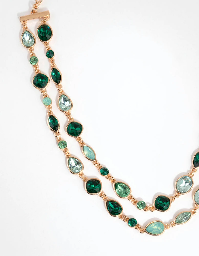 Green Marquise Mix Layered Necklace