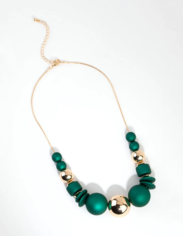 Matte Green Ball Short Necklace