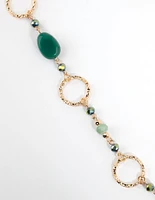 Gold & Green Crater Hoop & Bead Necklace