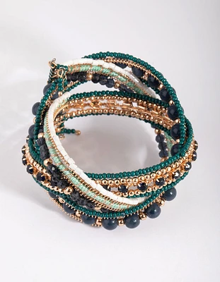 Gold & Green Beaded Bangle