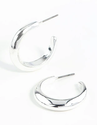 Silver Rounded Hollow Huggie Earrings