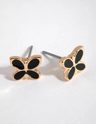 Black Butterfly Enamel Stud Earrings