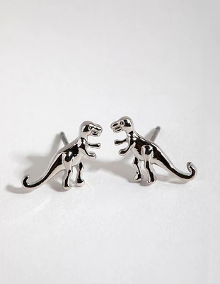 Rhodium T-Rex Stud Earrings