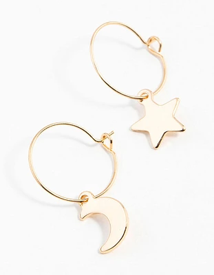 Gold Star & Moon Huggie Earrings