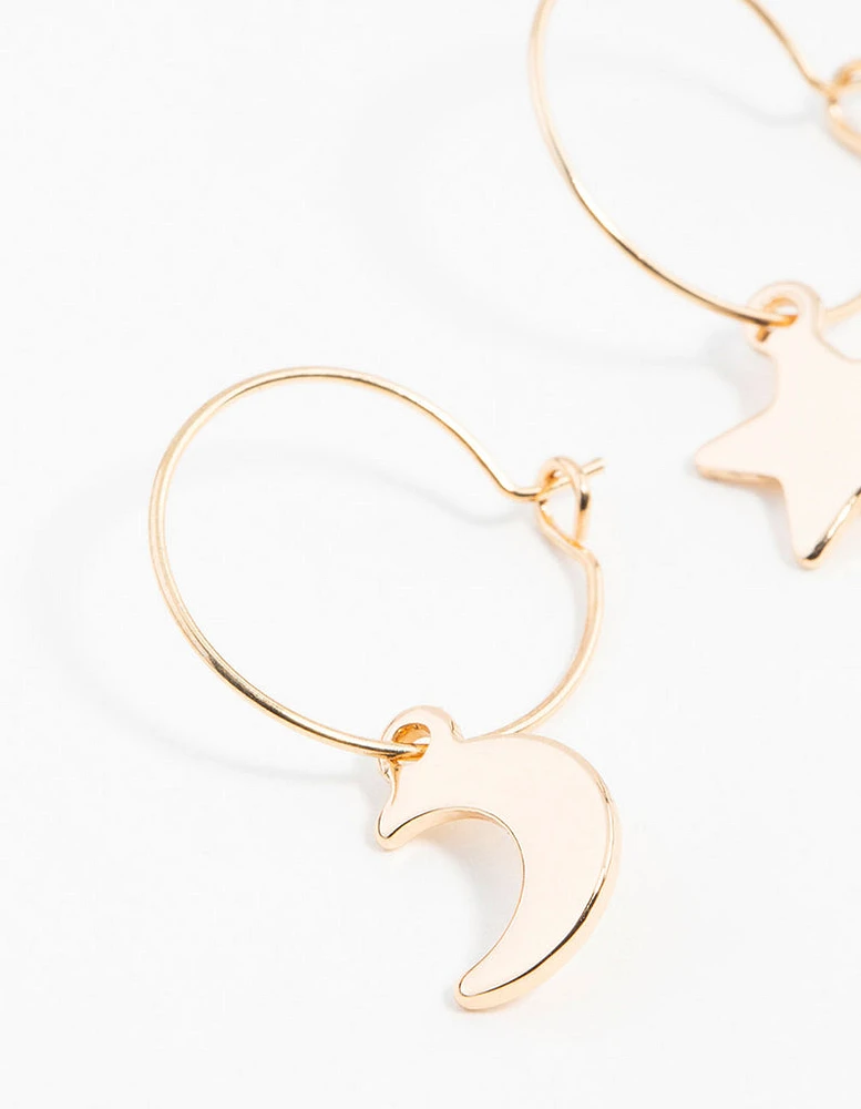 Gold Star & Moon Huggie Earrings