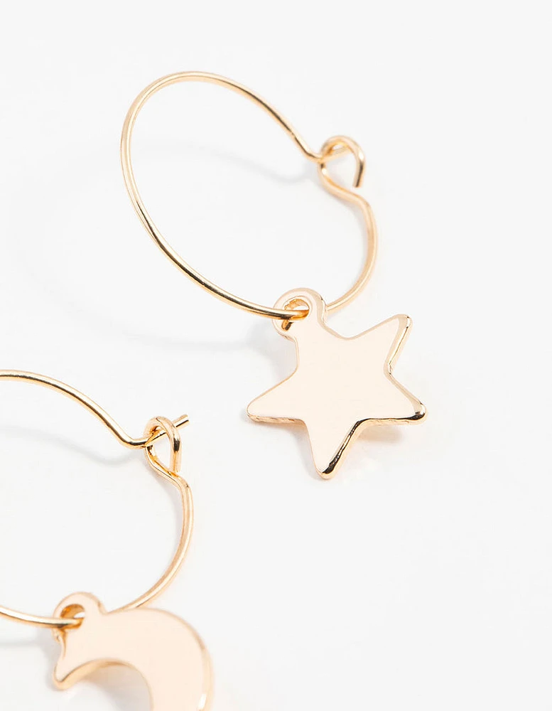 Gold Star & Moon Huggie Earrings