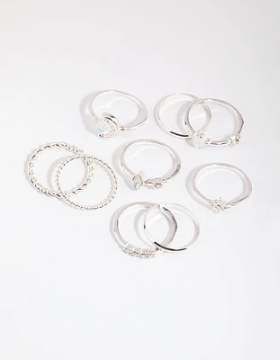 Silver Moonstone Mixed Ring Pack