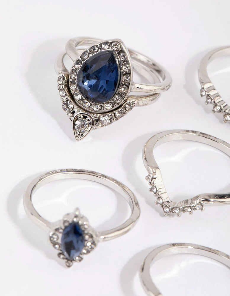 Rhodium Sapphire Mixed Ring Pack