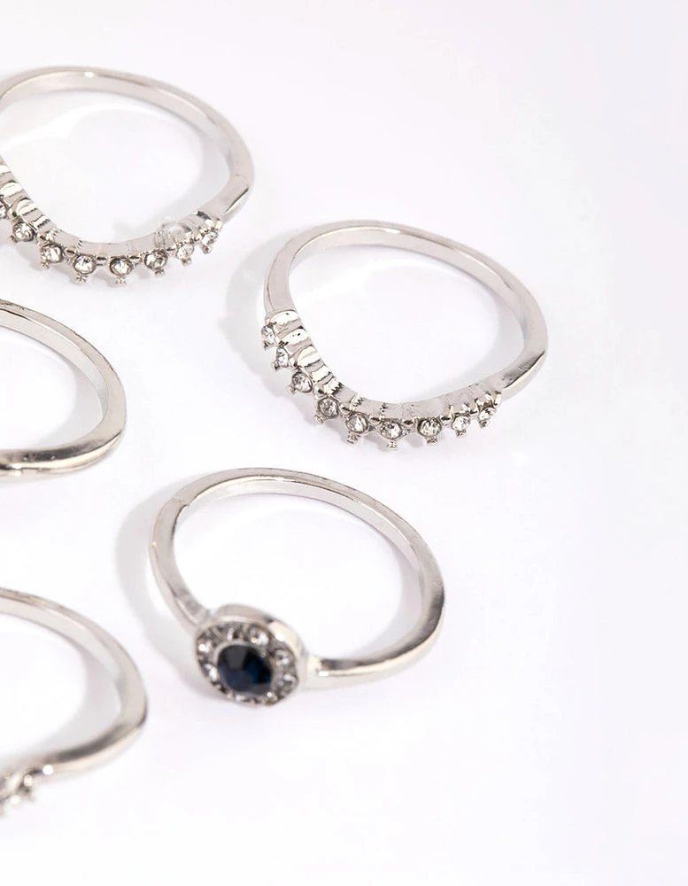 Rhodium Sapphire Mixed Ring Pack