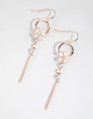 Rose Gold Delicate Flower Drop Earrings