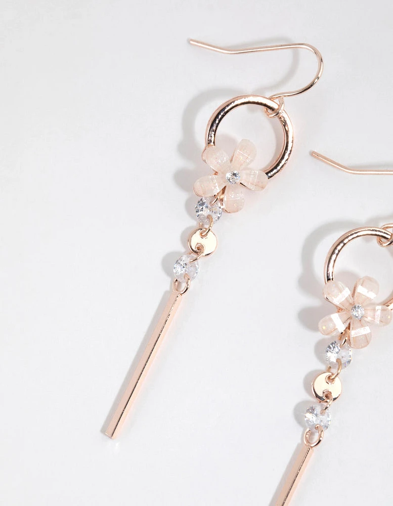 Rose Gold Delicate Flower Drop Earrings