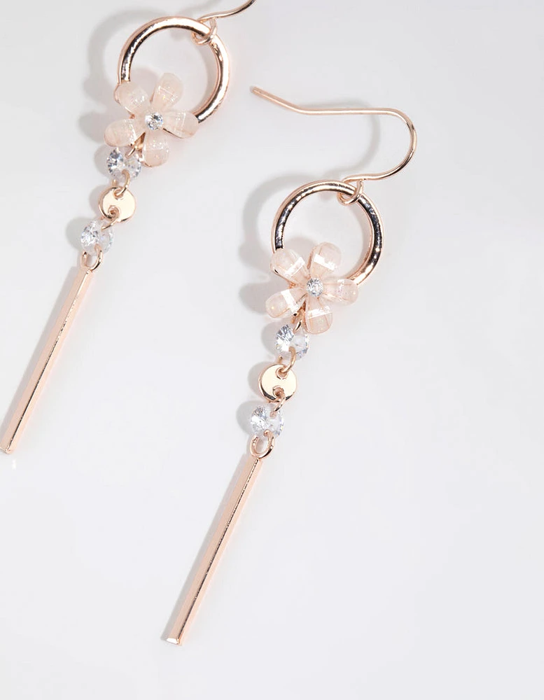 Rose Gold Delicate Flower Drop Earrings