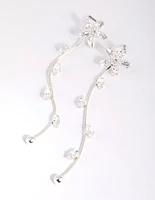 Silver Cubic Zirconia Flower Vine Drop Earrings