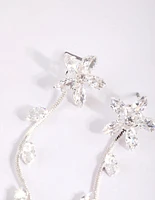 Silver Cubic Zirconia Flower Vine Drop Earrings