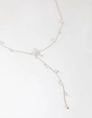 Silver Cubic Zirconia Flower Vine Y Necklace